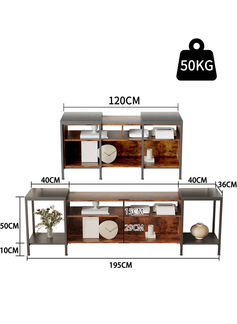 AnneFish 120-195cm Retractable TV Stand For Up To 85 Inch TV Cabinet Table With Open Shelves Modern Entertainment Center And Industrial TV Media Console Table For Home Living Room - Image 2